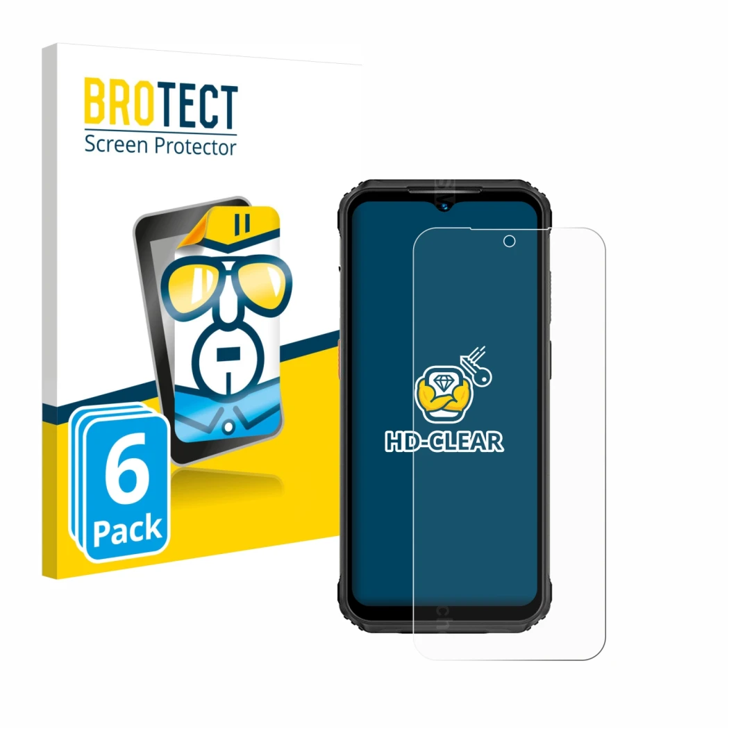 Front side of a product packaging with the brand logo BROTECT. Next to it is the device Ulefone Armor 21 shown with the corres