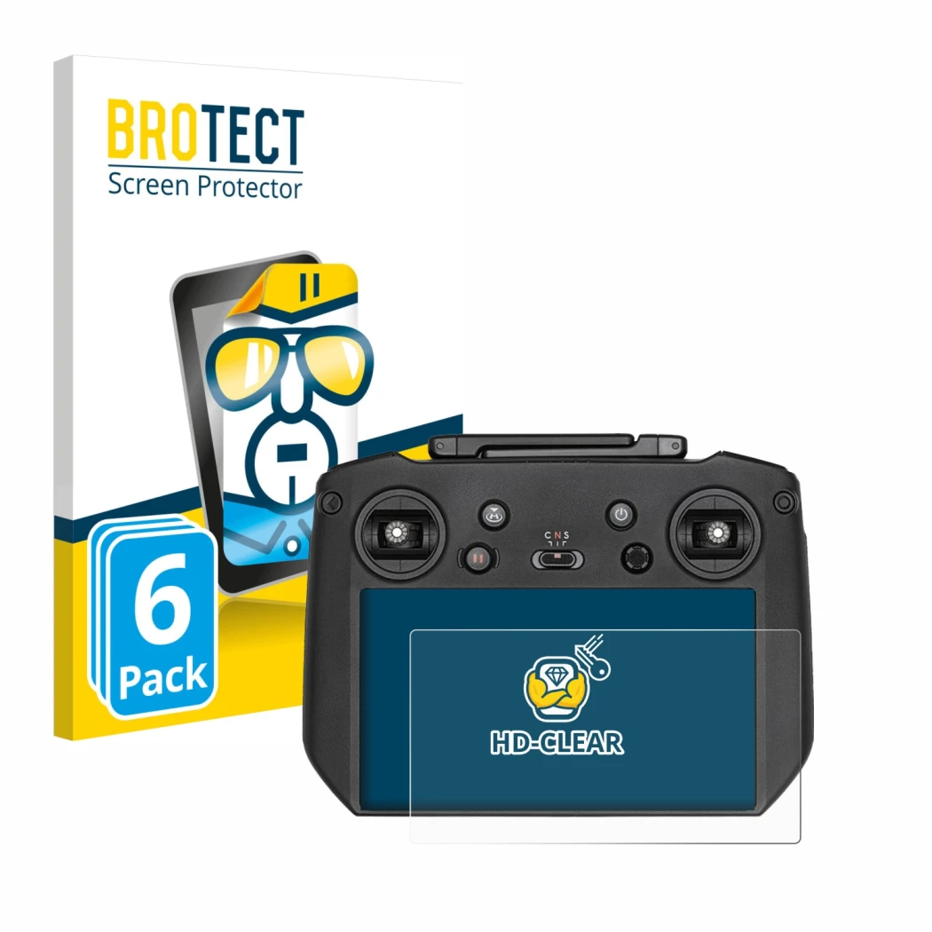 Front side of a product packaging with the brand logo BROTECT. Next to it is the device DJI Mavic 3 RC Pro shown with the corr