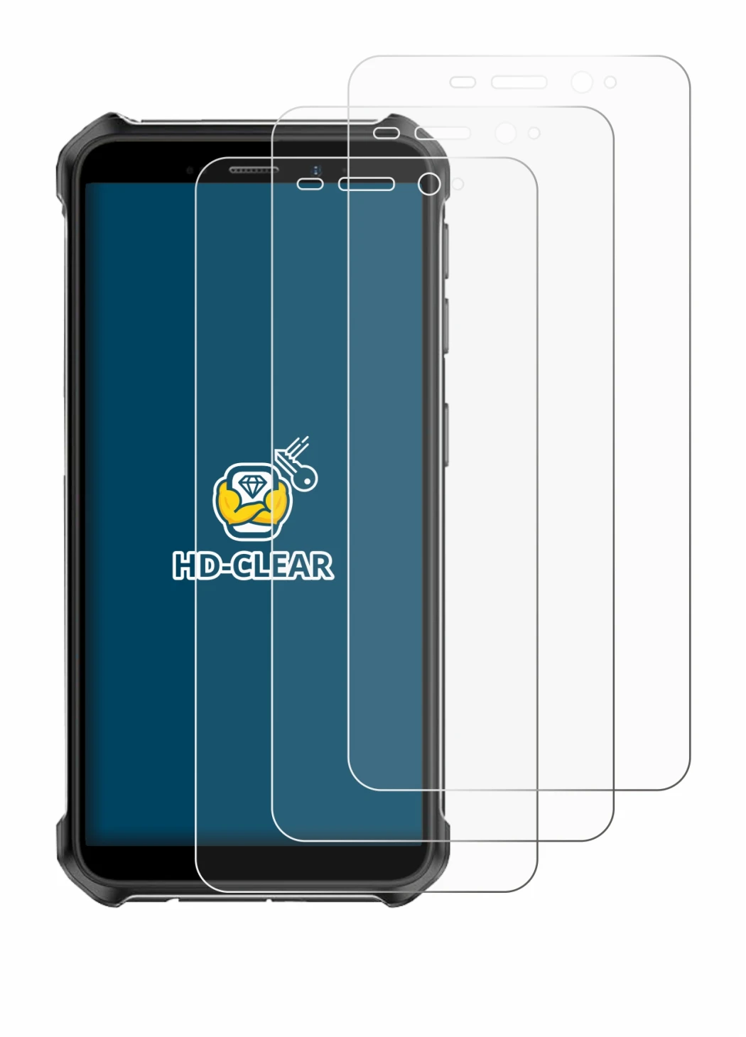 Image of the device Ulefone Armor X12 Pro with a wide variety of screen protectors.