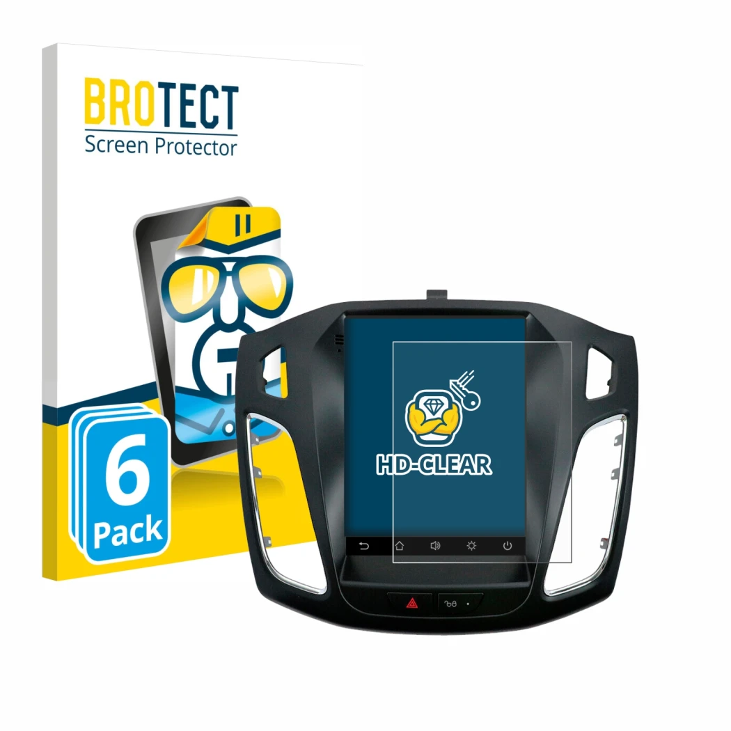 Front side of a product packaging with the brand logo BROTECT. Next to it is the device Isudar Ford/Focus MK3 2012–2019 shown 