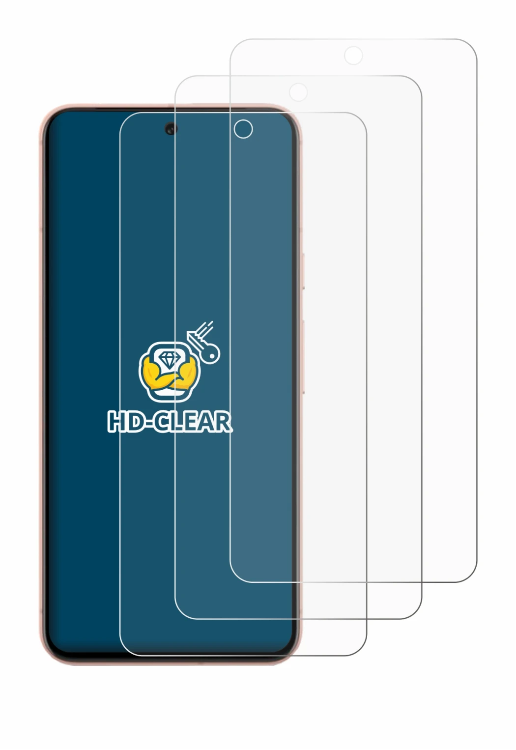 Image of the device Google Pixel 8 with a wide variety of screen protectors.