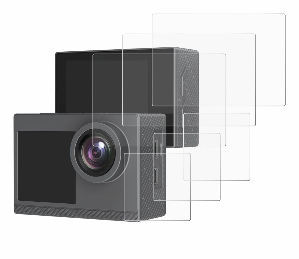 Image of the device Akaso Brave 4 Pro with a wide variety of screen protectors.