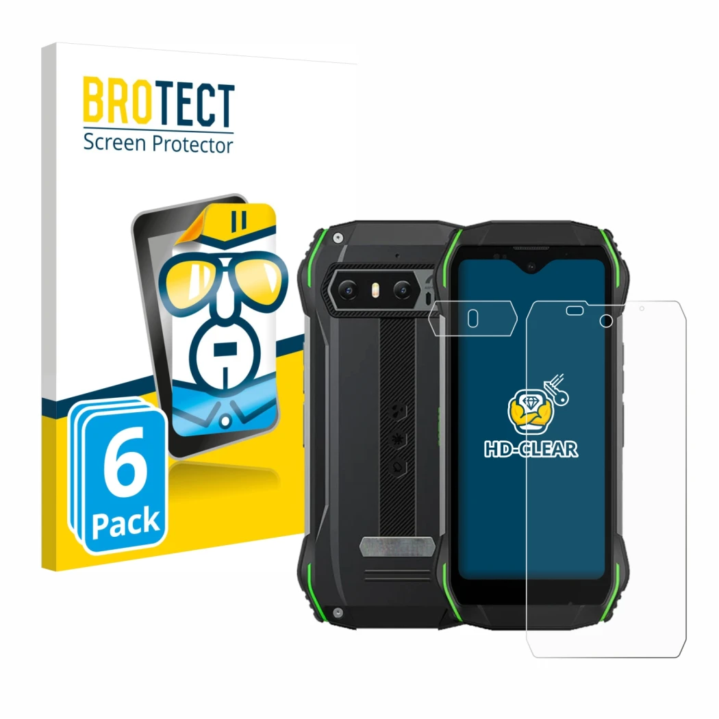 Front side of a product packaging with the brand logo BROTECT. Next to it is the device Blackview N6000 (Front+Camera) shown w