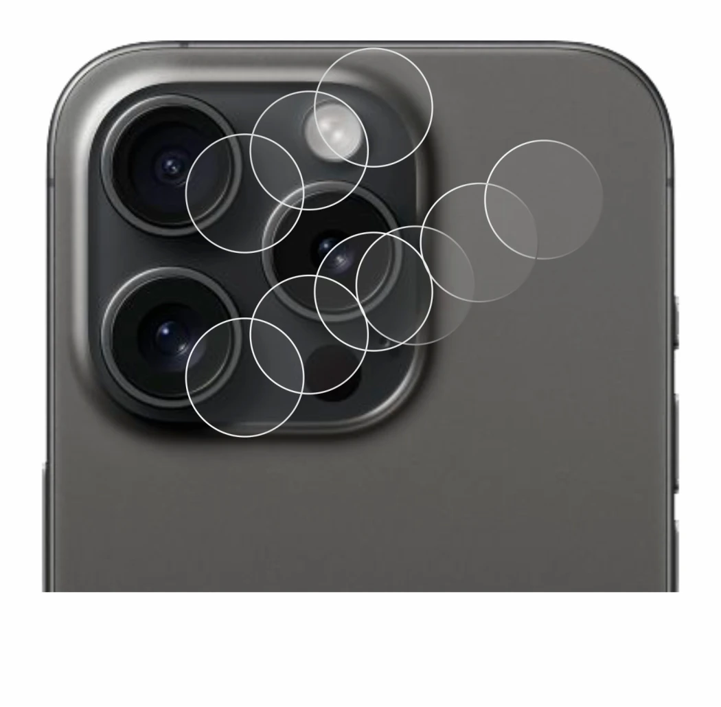 Image of the device Apple iPhone 15 Pro (ONLY Camera Lens) with a wide variety of screen protectors.
