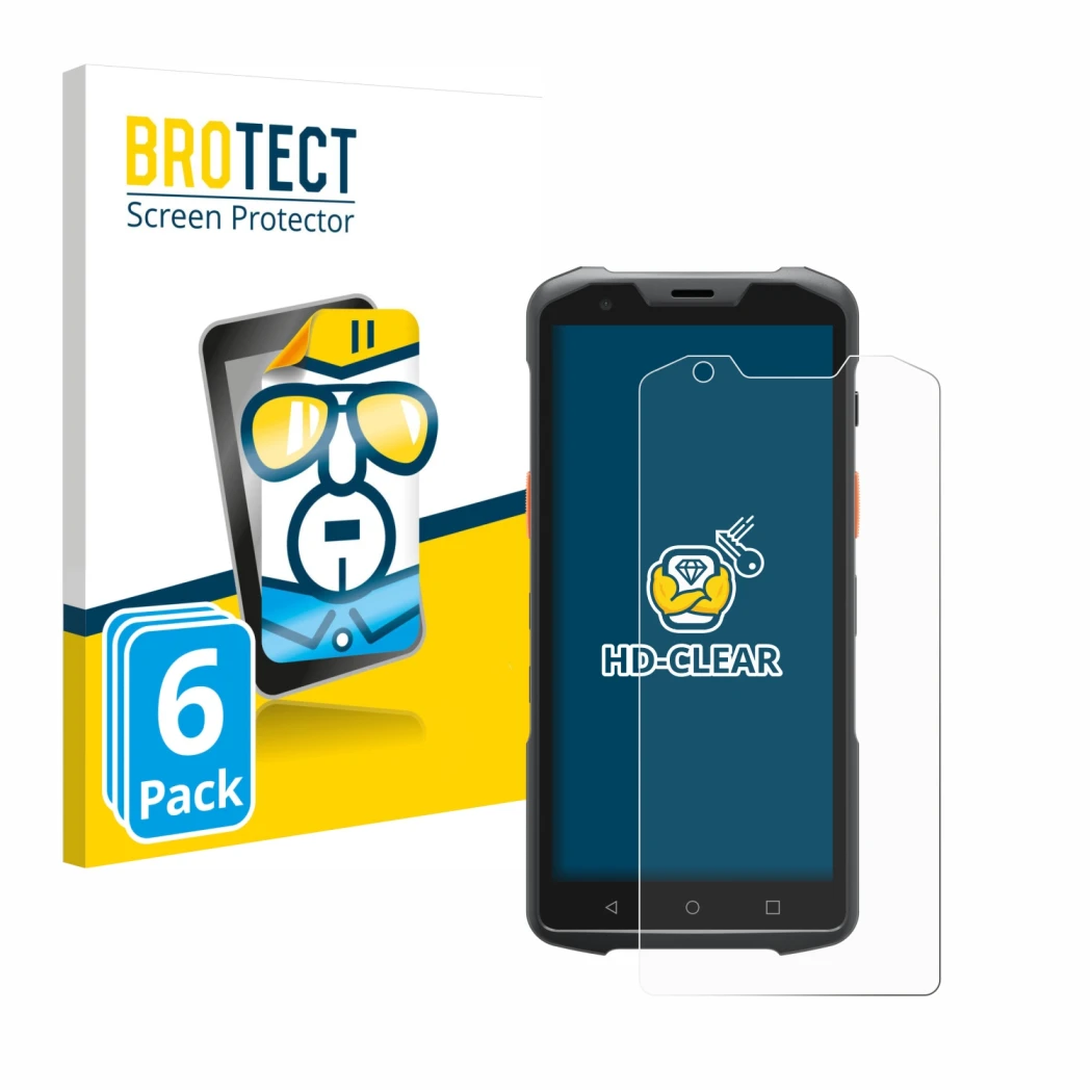 Front side of a product packaging with the brand logo BROTECT. Next to it is the device Sunmi L2s Pro shown with the correspon