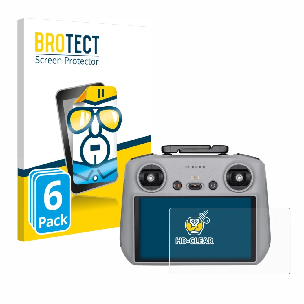 Front side of a product packaging with the brand logo BROTECT. Next to it is the device DJI RC 2 shown with the corresponding 