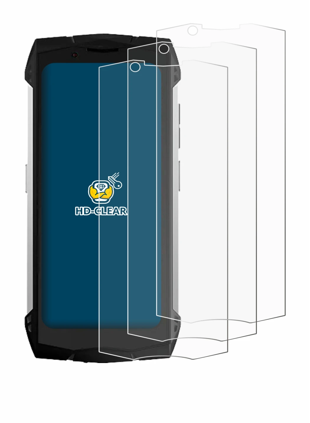 Image of the device Doogee S Mini with a wide variety of screen protectors.