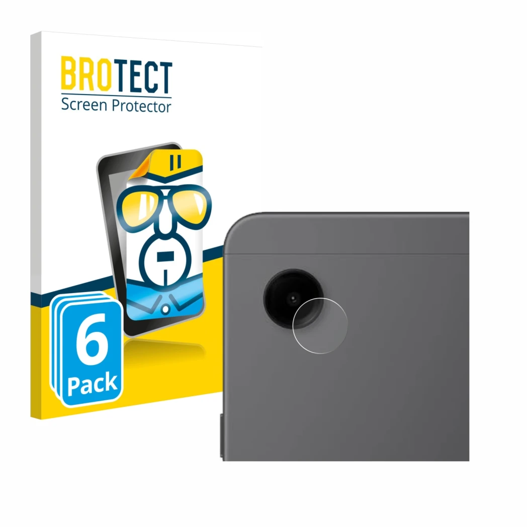 Front side of a product packaging with the brand logo BROTECT. Next to it is the device Samsung Galaxy Tab A9 LTE (ONLY Camera