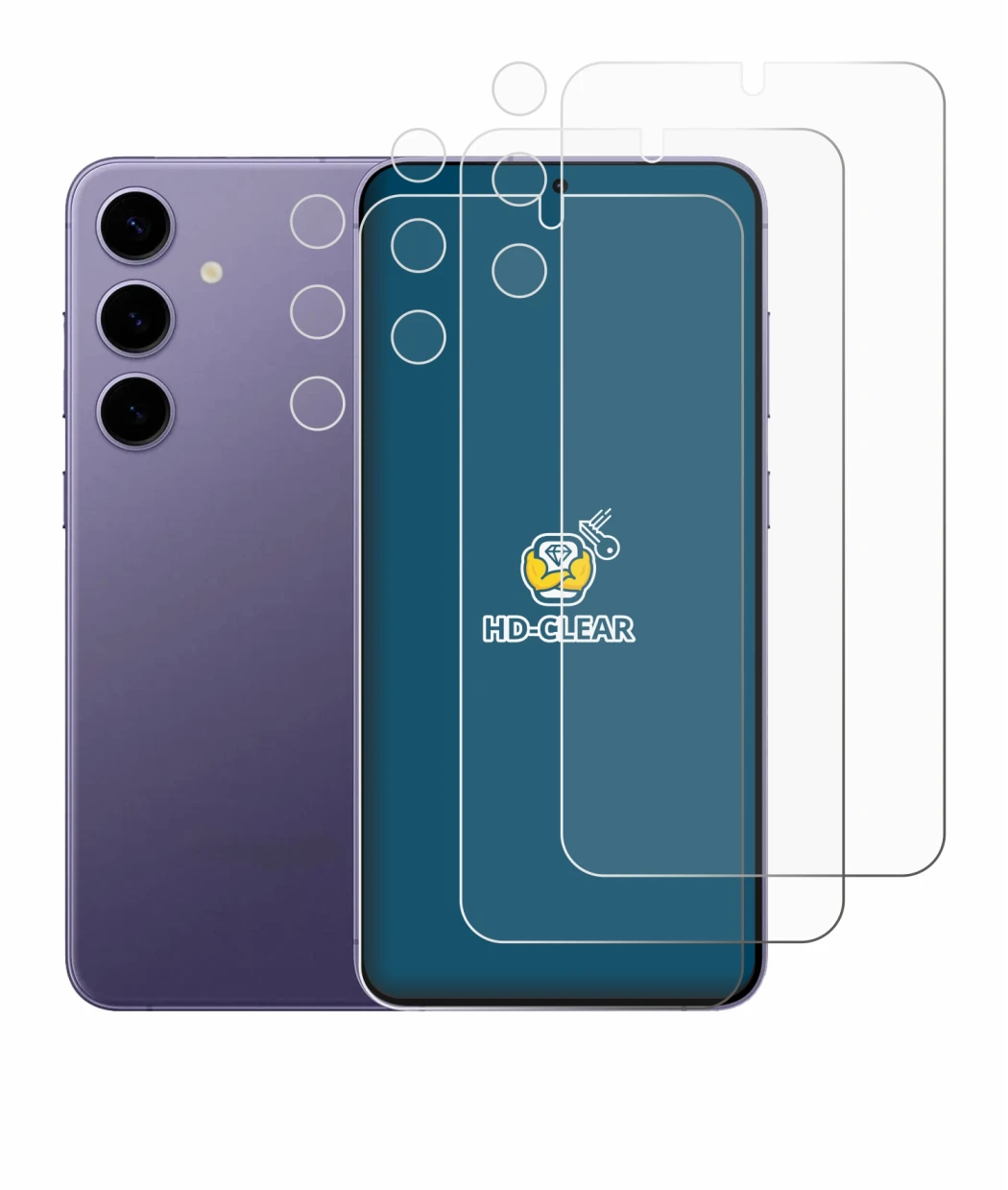 Image of the device Samsung Galaxy S24 Plus (Front+Camera) with a wide variety of screen protectors.