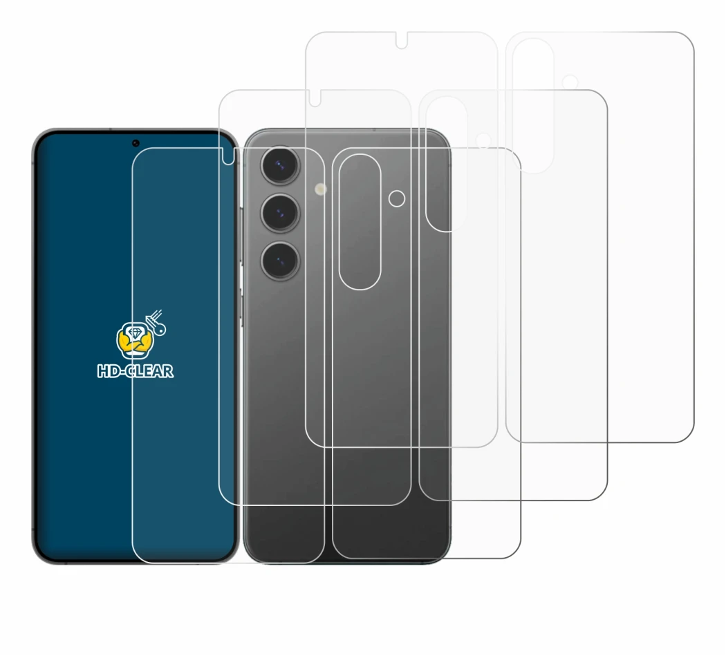Image of the device Samsung Galaxy S24 Plus (Front+Back) with a wide variety of screen protectors.