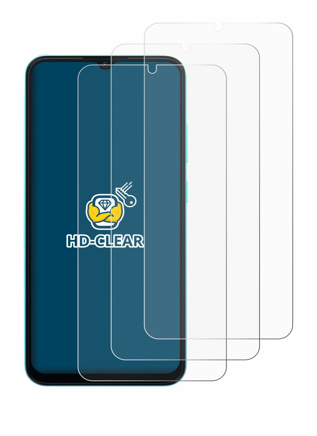 Image of the device Oscal Flat 1C with a wide variety of screen protectors.