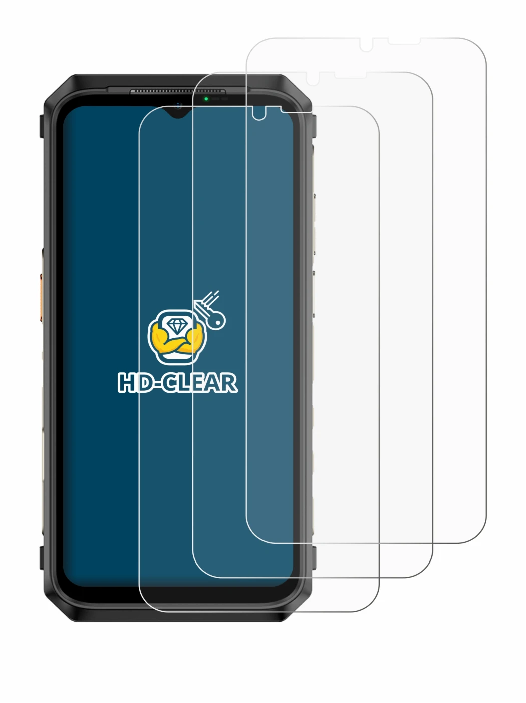 Image of the device Ulefone Power Armor 18 with a wide variety of screen protectors.