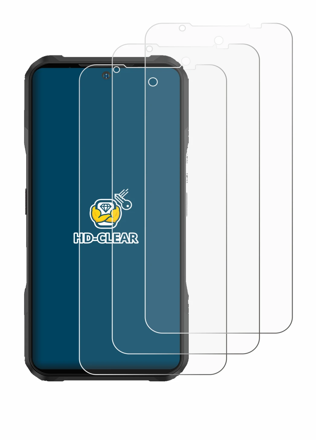 Image of the device Doogee V20S with a wide variety of screen protectors.