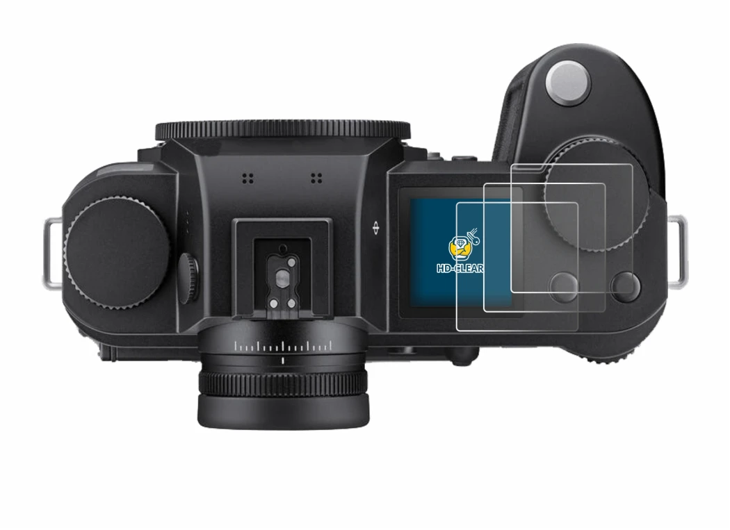 Image of the device Leica SL3 (top plate display) with a wide variety of screen protectors.