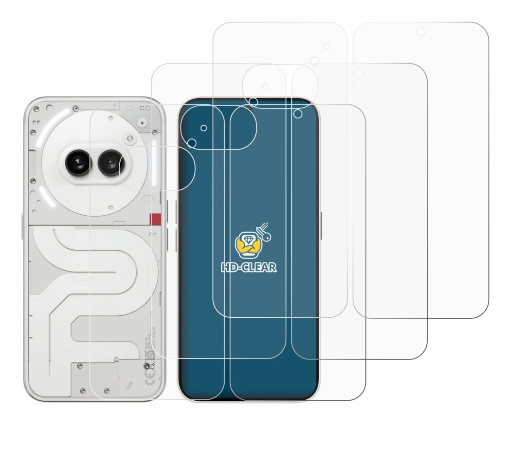 Image of the device Nothing Phone (2a) (Front+Back) with a wide variety of screen protectors.