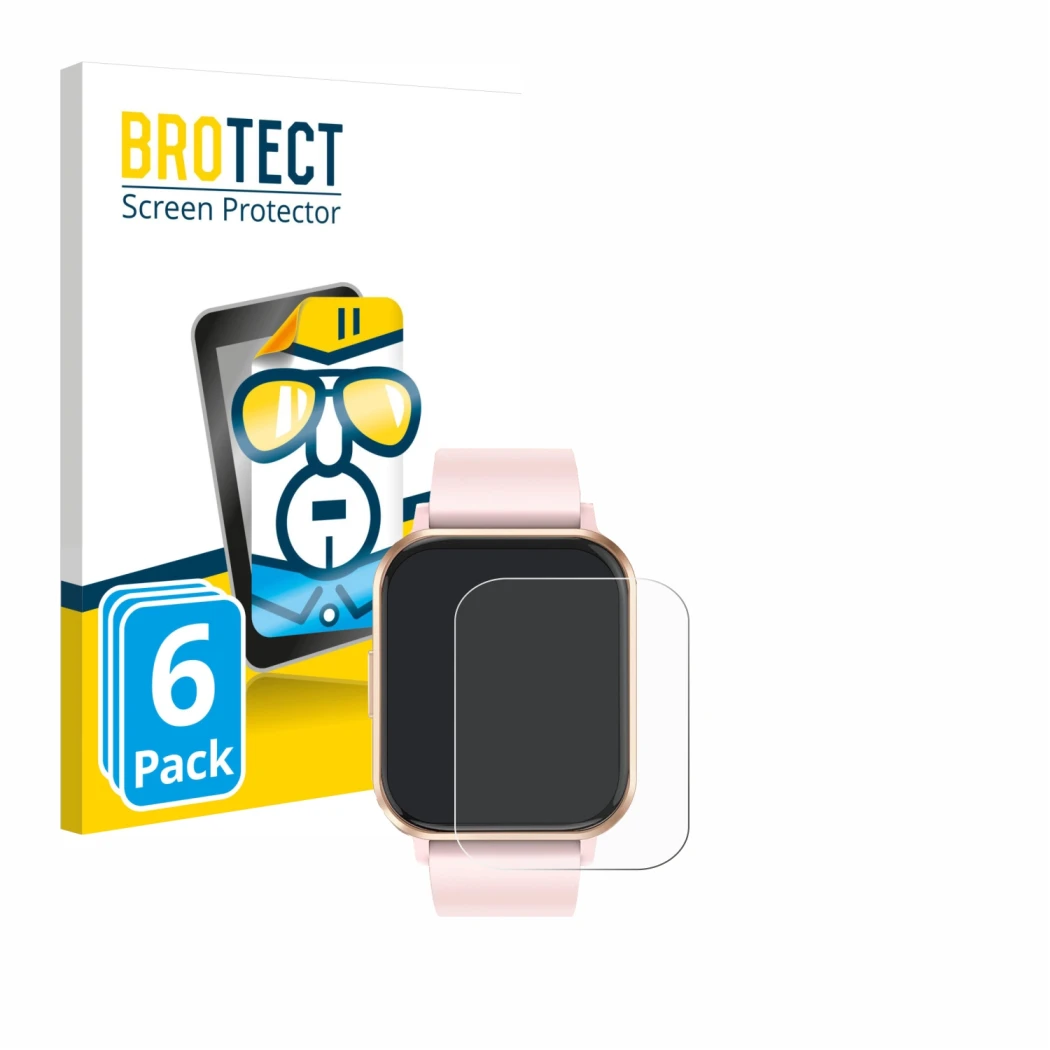 Front side of a product packaging with the brand logo BROTECT. Next to it is the device walkbee Smartwatch 1.83