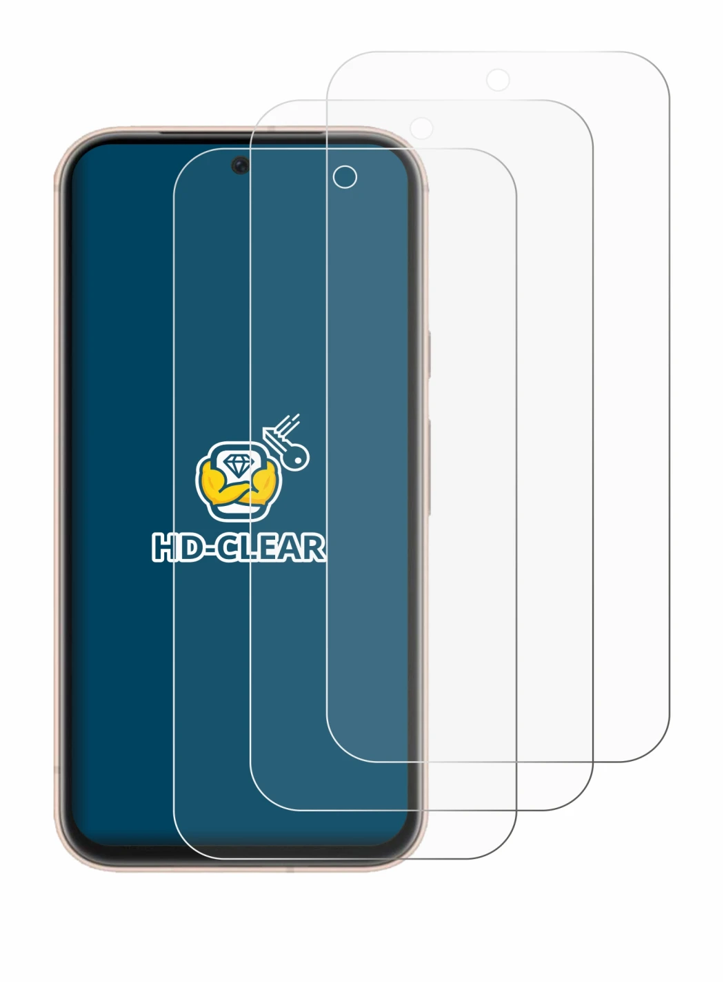 Image of the device Google Pixel 8a with a wide variety of screen protectors.