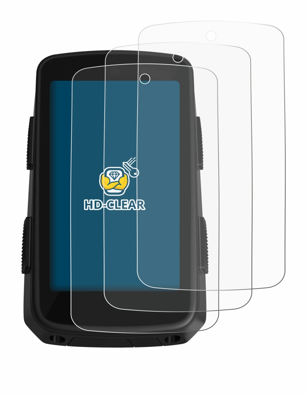 Image of the device Hammerhead Karoo 3 with a wide variety of screen protectors.