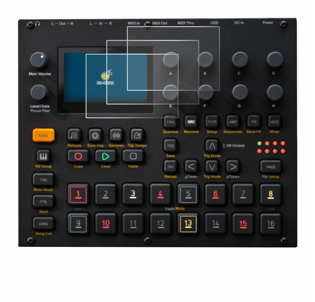 Image of the device Elektron Digitakt II with a wide variety of screen protectors.