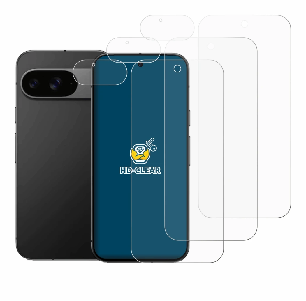 Image of the device Google Pixel 9 (Front+Camera) with a wide variety of screen protectors.