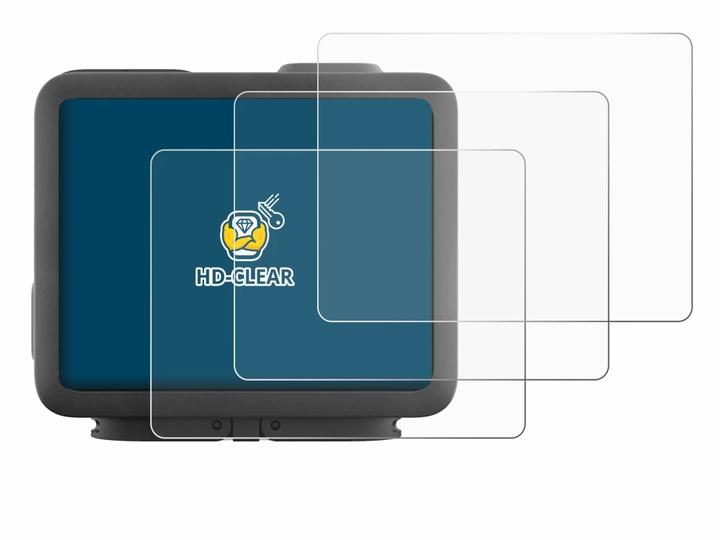 Image of the device GoPro Hero 4k with a wide variety of screen protectors.