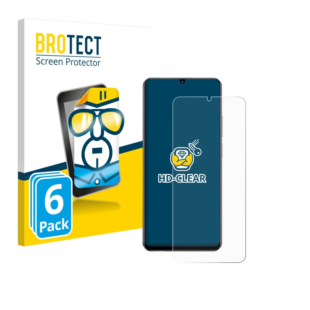 Front side of a product packaging with the brand logo BROTECT. Next to it is the device realme Note 60 4G shown with the corre
