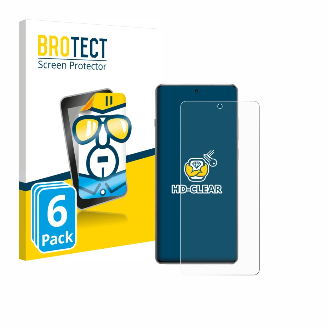 Front side of a product packaging with the brand logo BROTECT. Next to it is the device OnePlus 13R shown with the correspondi