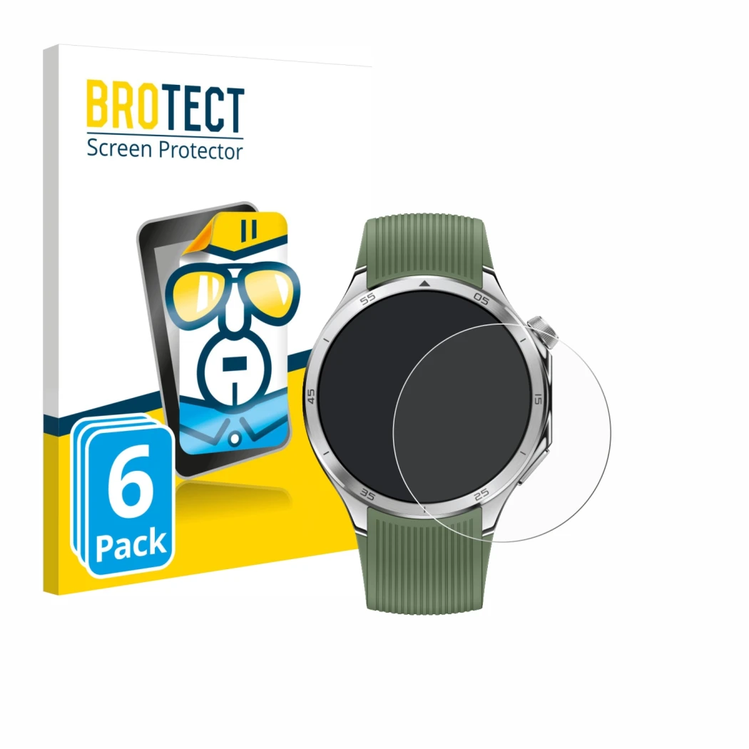 Front side of a product packaging with the brand logo BROTECT. Next to it is the device OnePlus Watch 3 shown with the corresp