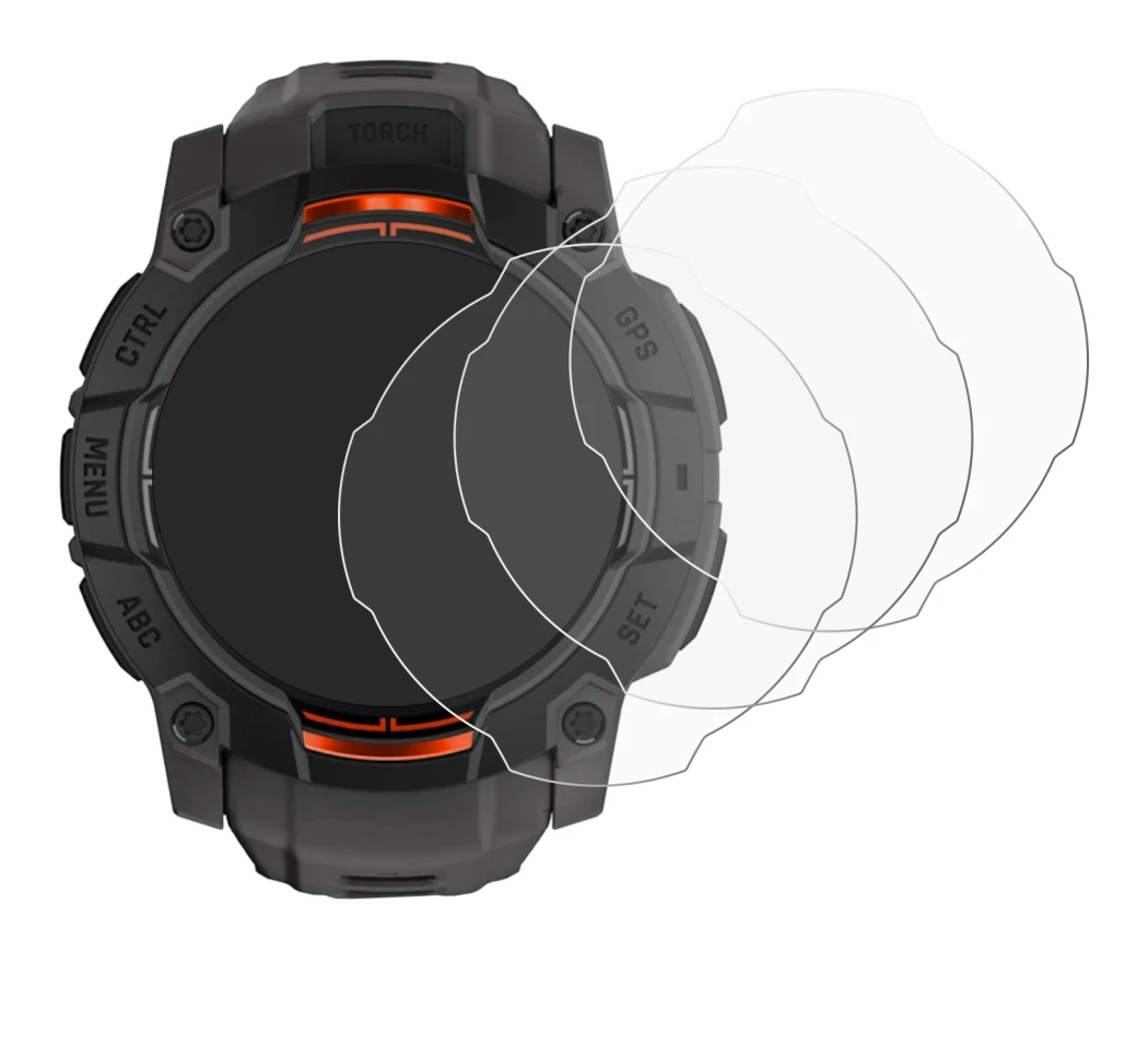 Image of the device Garmin Instinct 3 Solar (45 mm) with a wide variety of screen protectors.