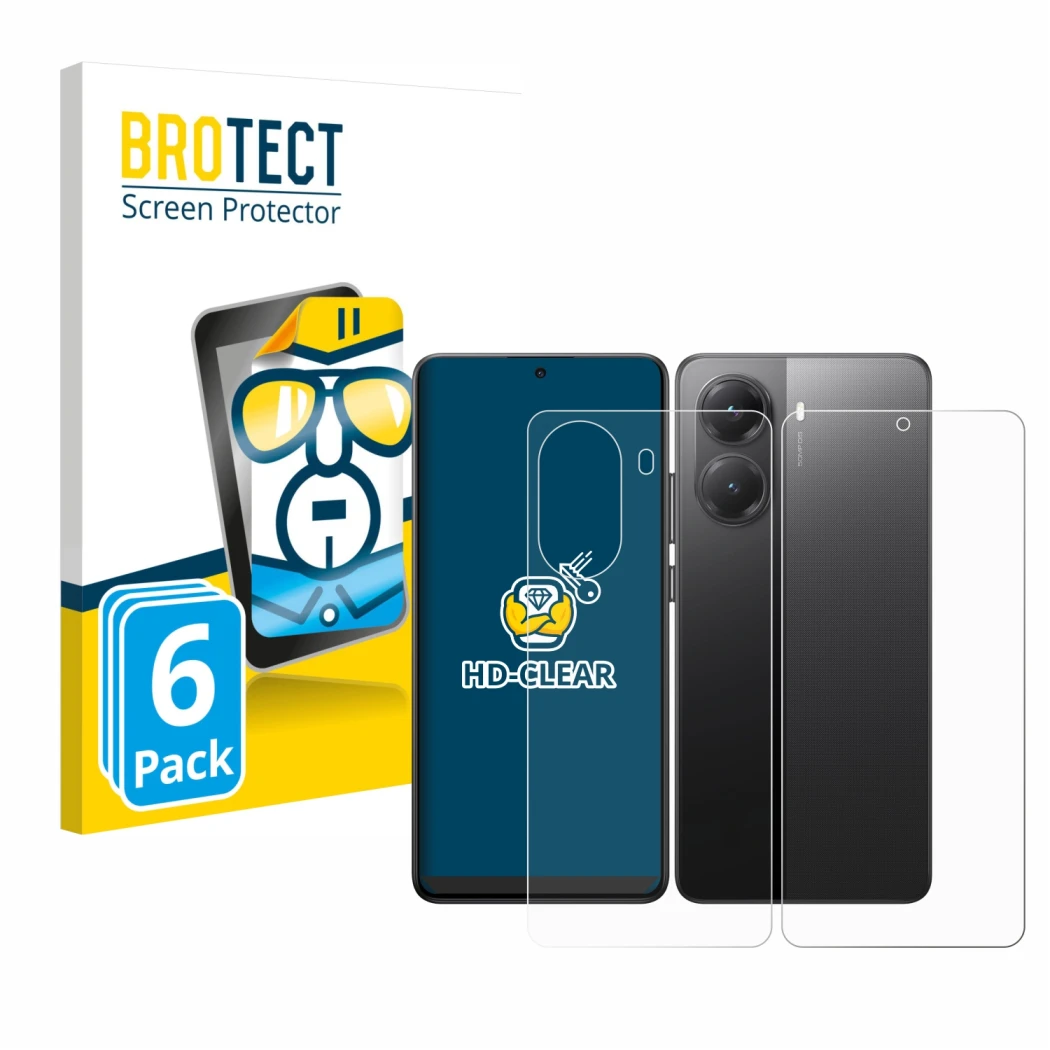 Front side of a product packaging with the brand logo BROTECT. Next to it is the device Xiaomi Poco X7 Pro (Front+Back) shown