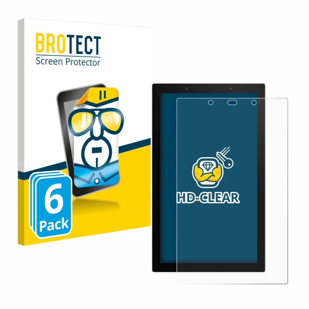Front side of a product packaging with the brand logo BROTECT. Next to it is the device SONOFF NSPanel Pro 120 shown with the