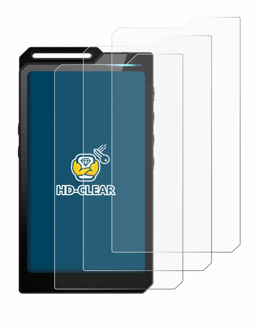 Image of the device Hiby R4 with a wide variety of screen protectors.