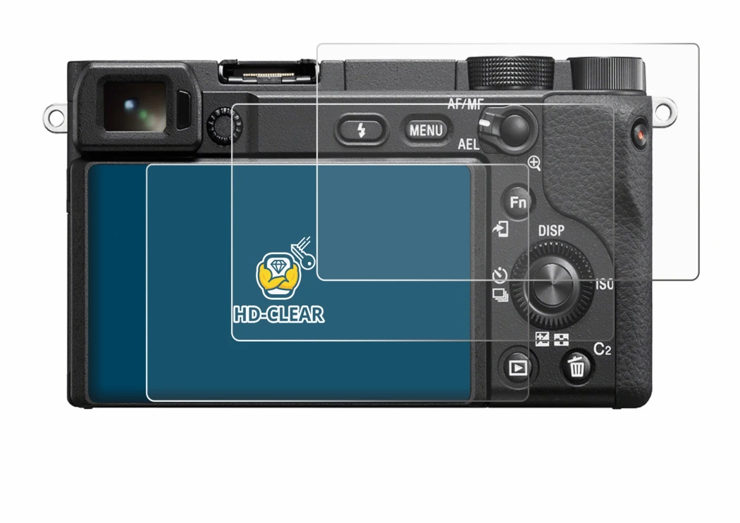 Image of the device Sony Alpha 6100A with a wide variety of screen protectors.