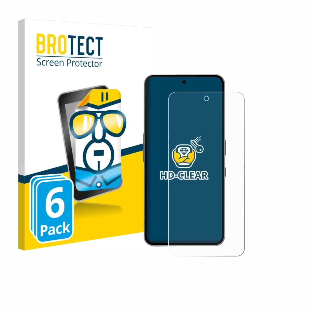 Front side of a product packaging with the brand logo BROTECT. Next to it is the device Nothing Phone (3a) Pro shown with the 