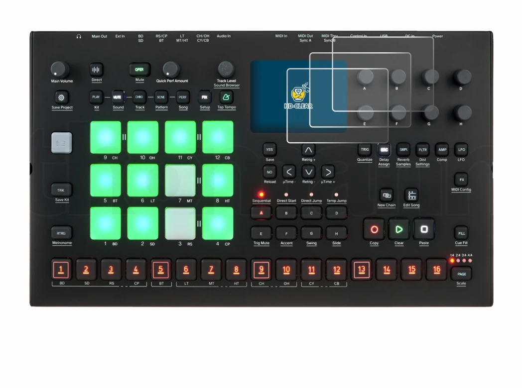 Image of the device Elektron Analog Rytm MKII with a wide variety of screen protectors.