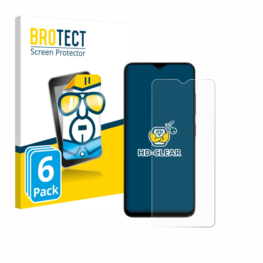 Front side of a product packaging with the brand logo BROTECT. Next to it is the device ZTE Blade A35e shown with the correspo