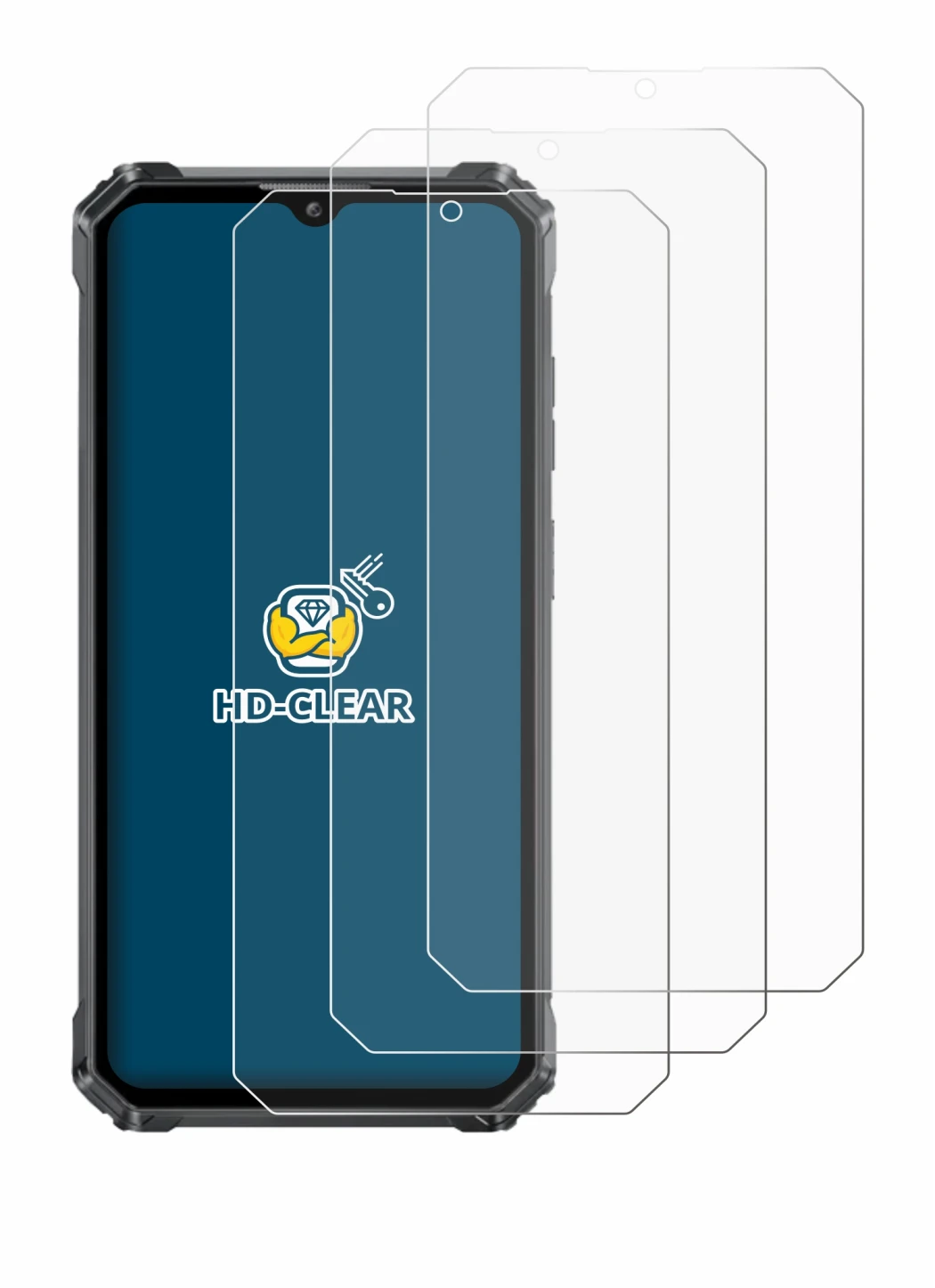 Image of the device Oukitel G1 with a wide variety of screen protectors.