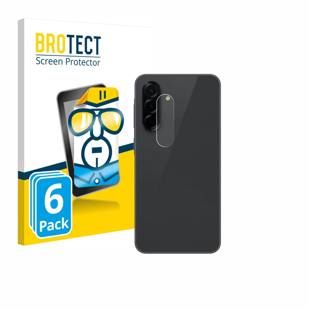 Front side of a product packaging with the brand logo BROTECT. Next to it is the device Samsung Galaxy A36 5G (ONLY Camera Len
