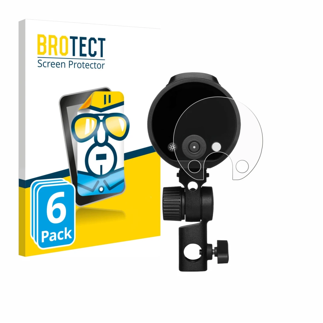 Front side of a product packaging with the brand logo BROTECT. Next to it is the device Profoto A2 shown with the correspondin