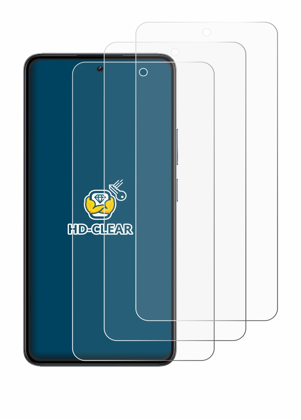 Image of the device realme 14 with a wide variety of screen protectors.