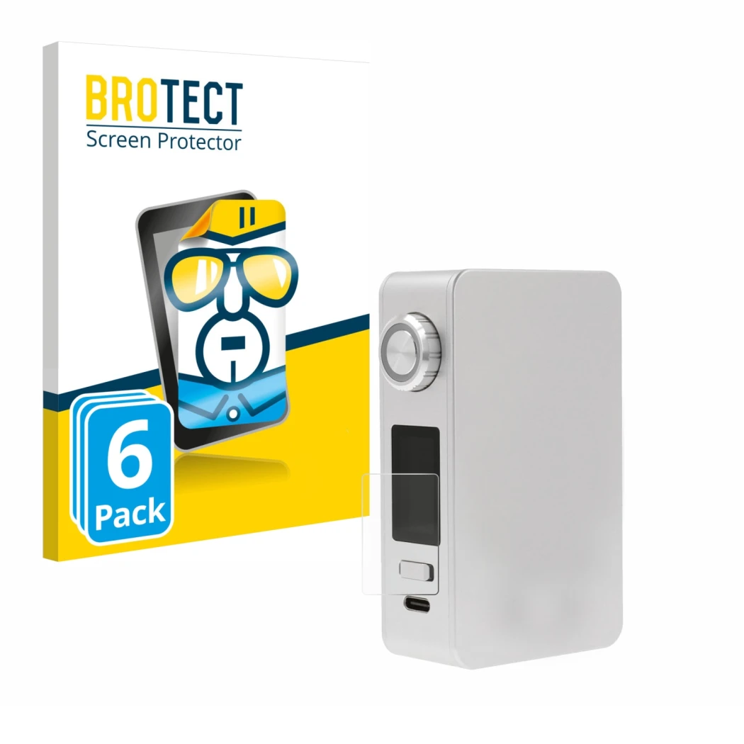 Front side of a product packaging with the brand logo BROTECT. Next to it is the device Lost Vape Centaurus M200 shown with th