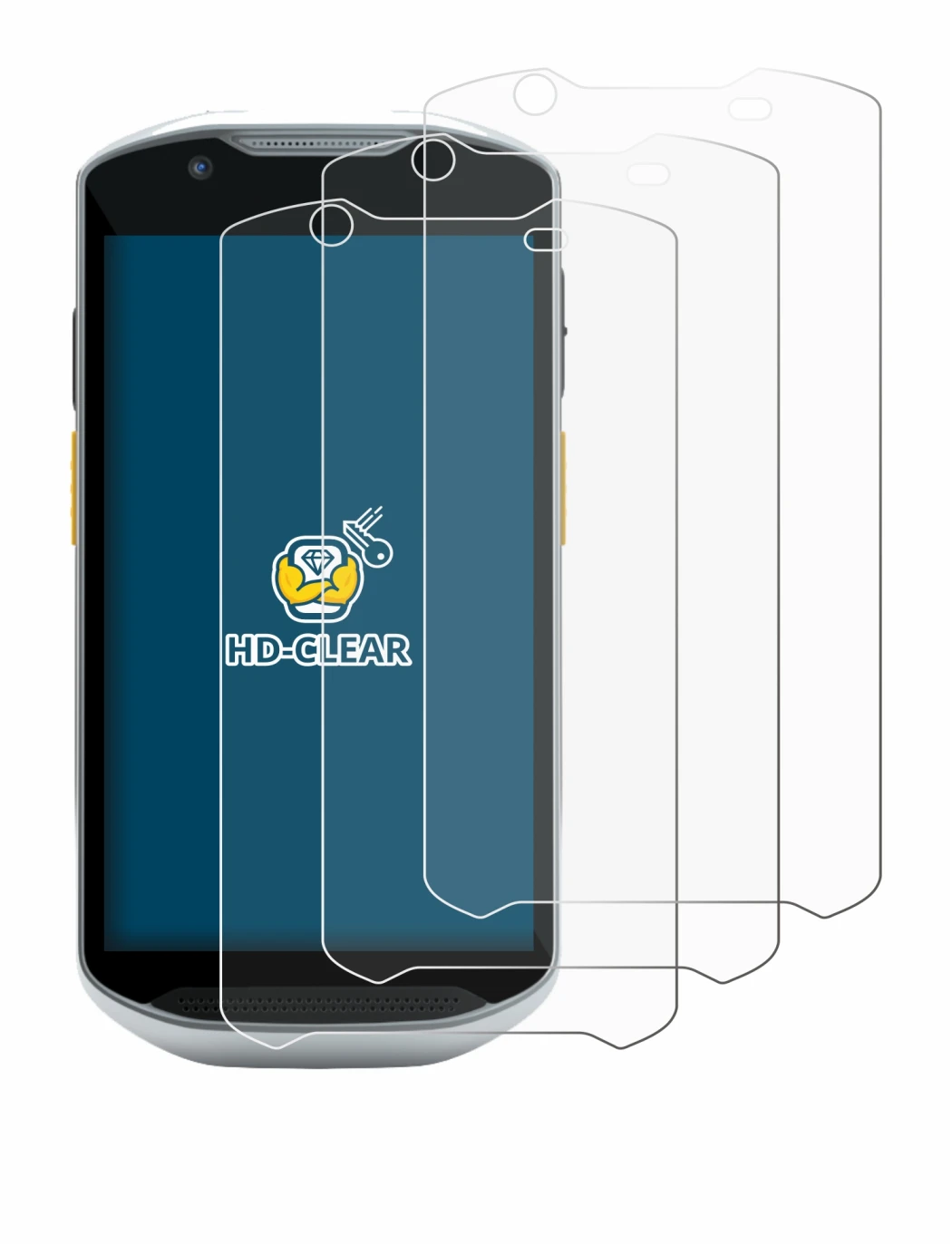 Image of the device Zebra TC52x-HC with a wide variety of screen protectors.