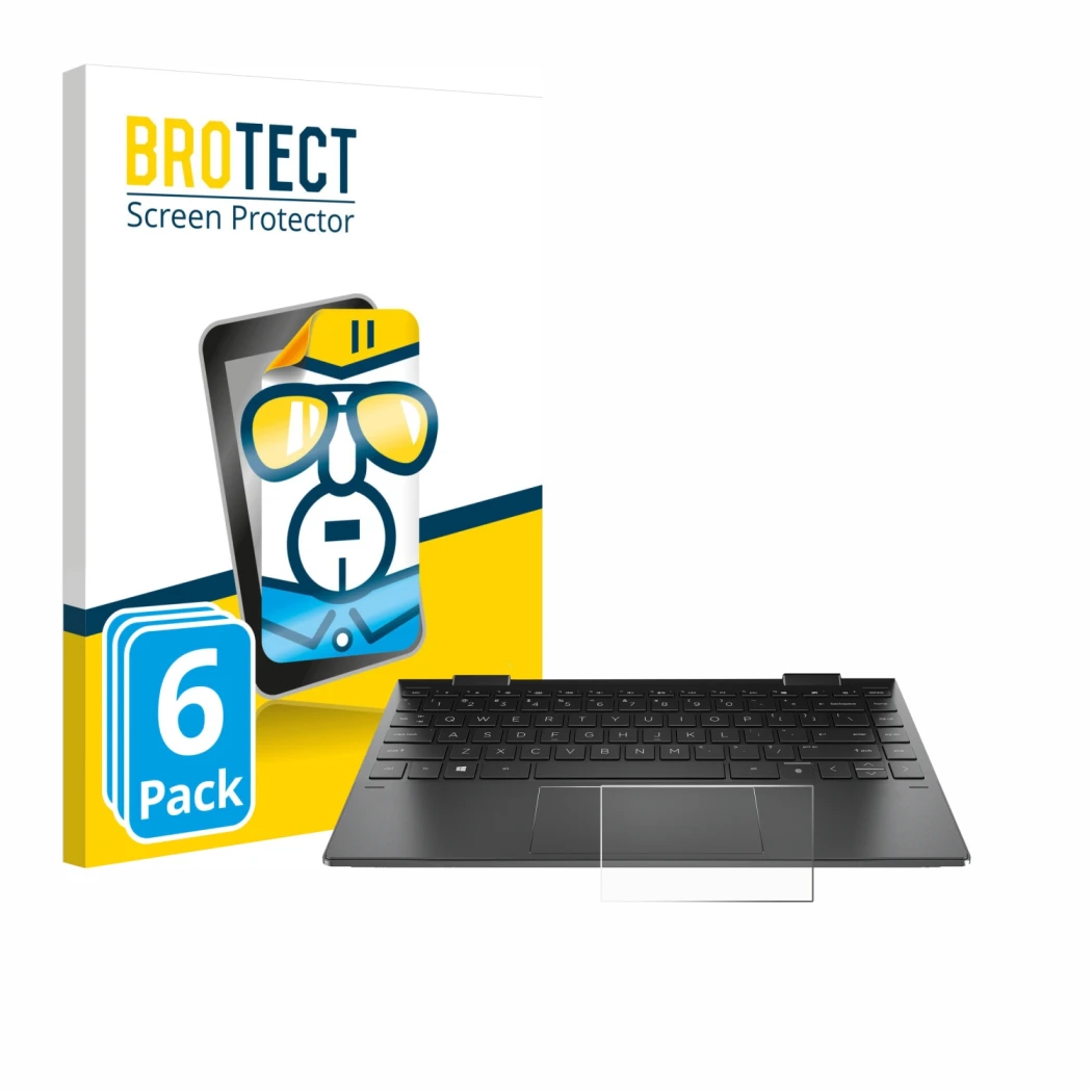 Front side of a product packaging with the brand logo BROTECT. Next to it is the device HP Envy x360 (13-X) (ONLY Touch Trackp