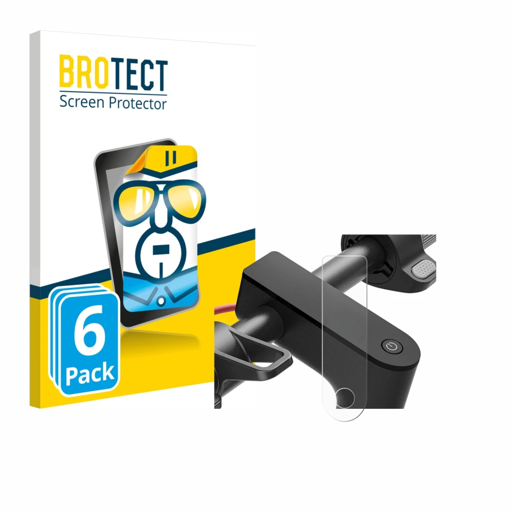 Front side of a product packaging with the brand logo BROTECT. Next to it is the device Xiaomi Electric Scooter 4 shown with t