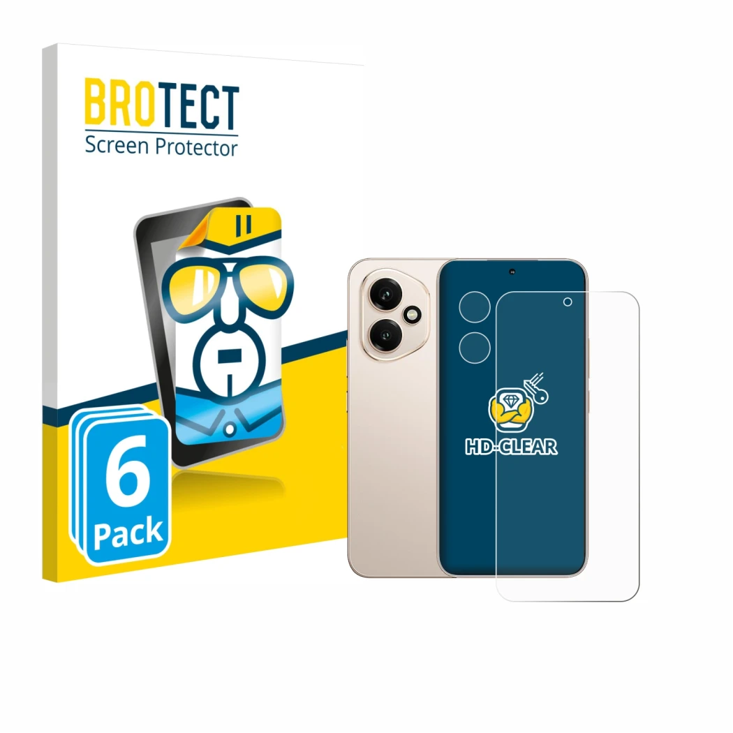Front side of a product packaging with the brand logo BROTECT. Next to it is the device Honor 400 (Front+Camera) shown with th