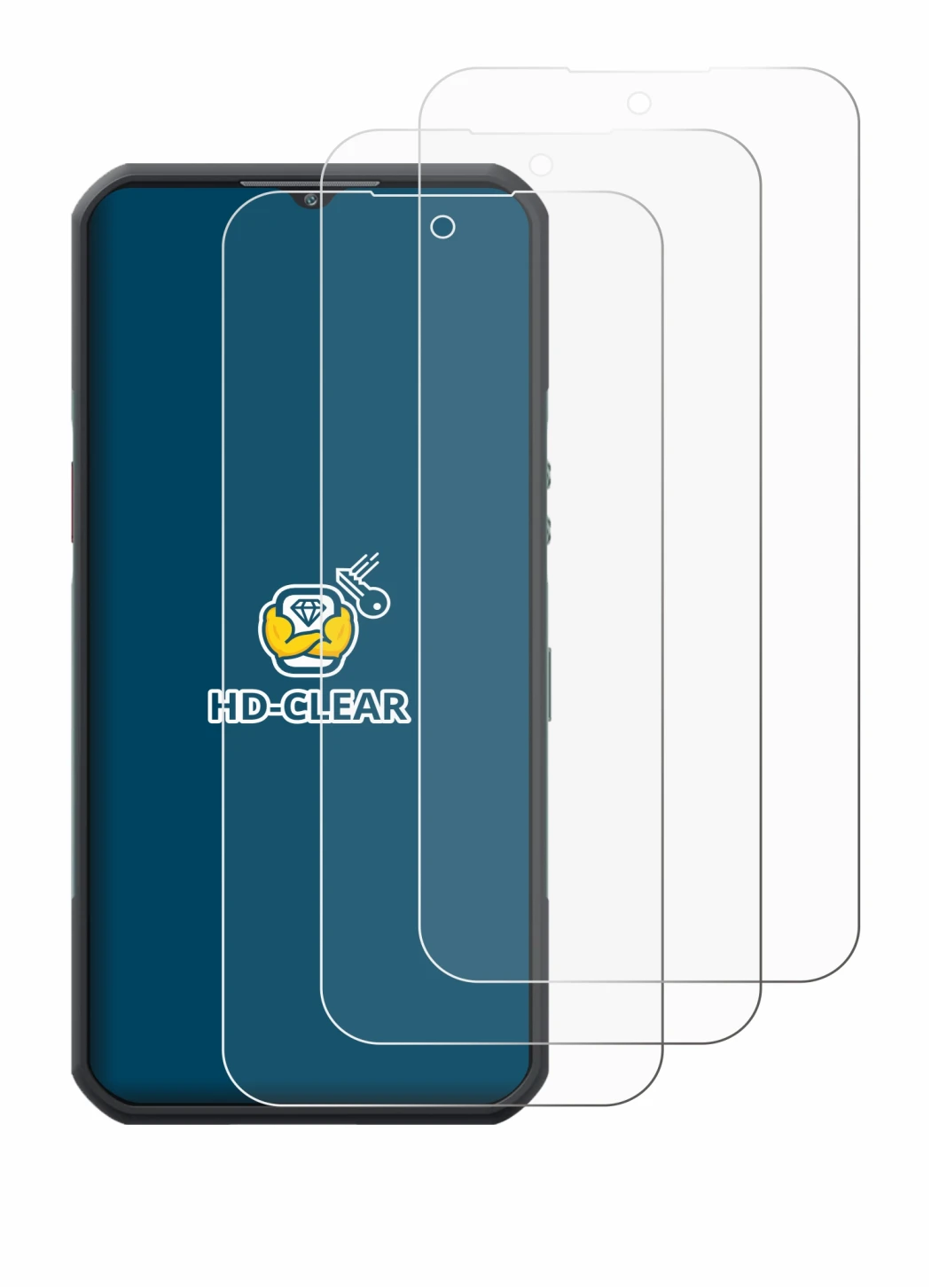 Image of the device Oukitel WP55 Pro with a wide variety of screen protectors.