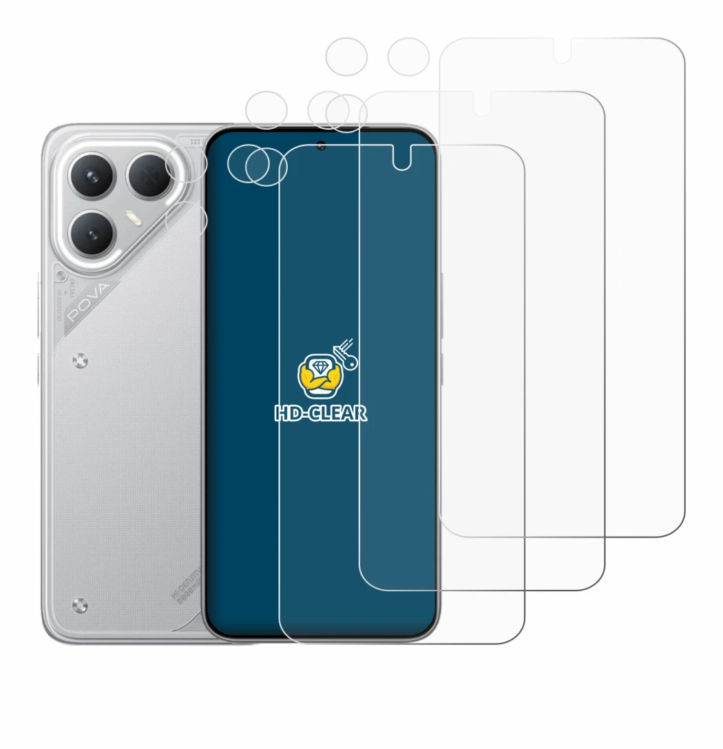 Image of the device Tecno Pova 7 Pro (Front+Camera) with a wide variety of screen protectors.