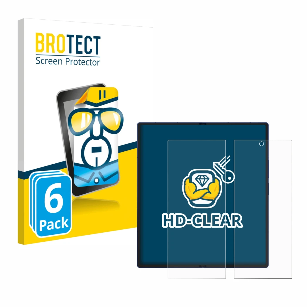 Front side of a product packaging with the brand logo BROTECT. Next to it is the device Samsung Galaxy Z Fold 7 (Inner display