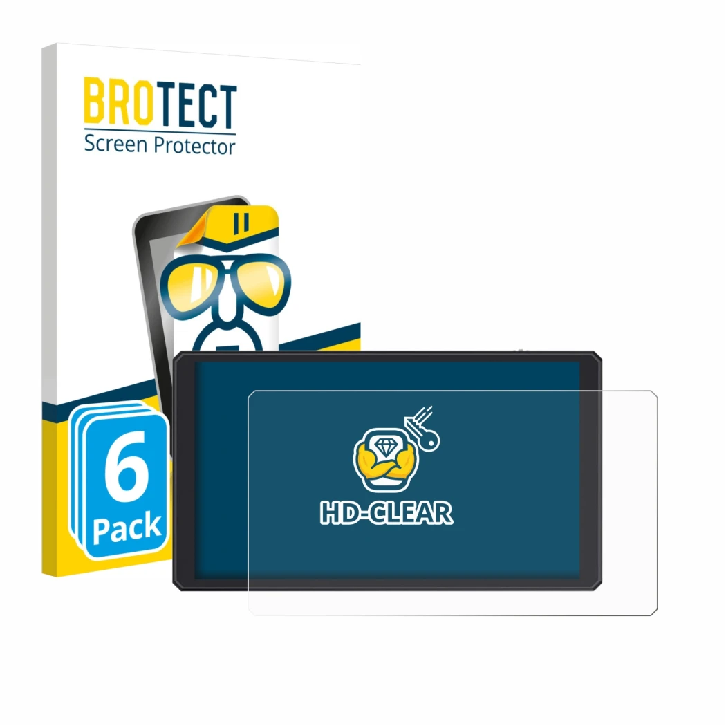 Front side of a product packaging with the brand logo BROTECT. Next to it is the device Feelworld CUT6 6