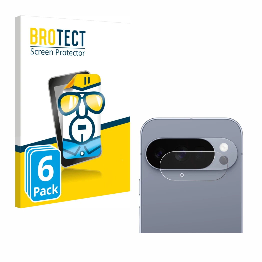 Front side of a product packaging with the brand logo BROTECT. Next to it is the device Google Pixel 10 Pro (ONLY Camera Lens)